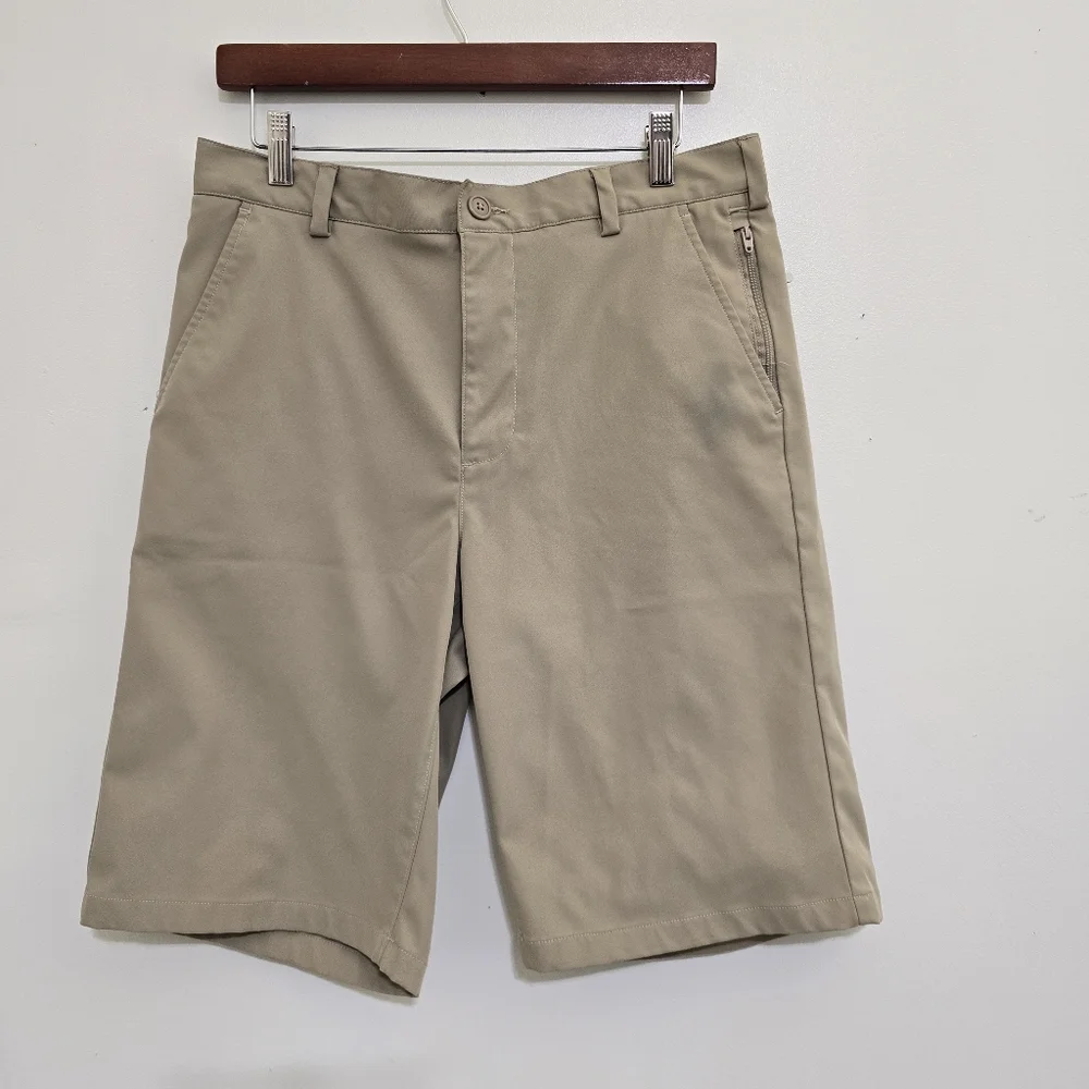 LANDS'‎ END men's size 31 Flat Front 11 Inch Uniform Shorts Zip Pocket  Khaki
